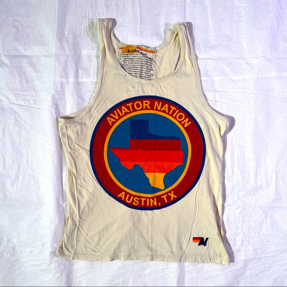 🌈 Aviator Nation Austin, TX Tank - Adult S - Unisex - Vintage White